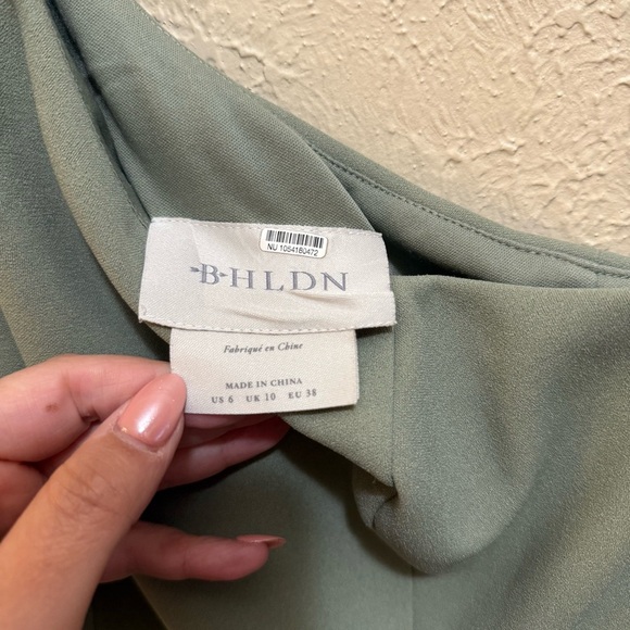 Anthropologie BHLDN Sage Green Crepe One Shoulder Mermaid Bridesmaid Dress SZ 6 - Picture 5 of 5